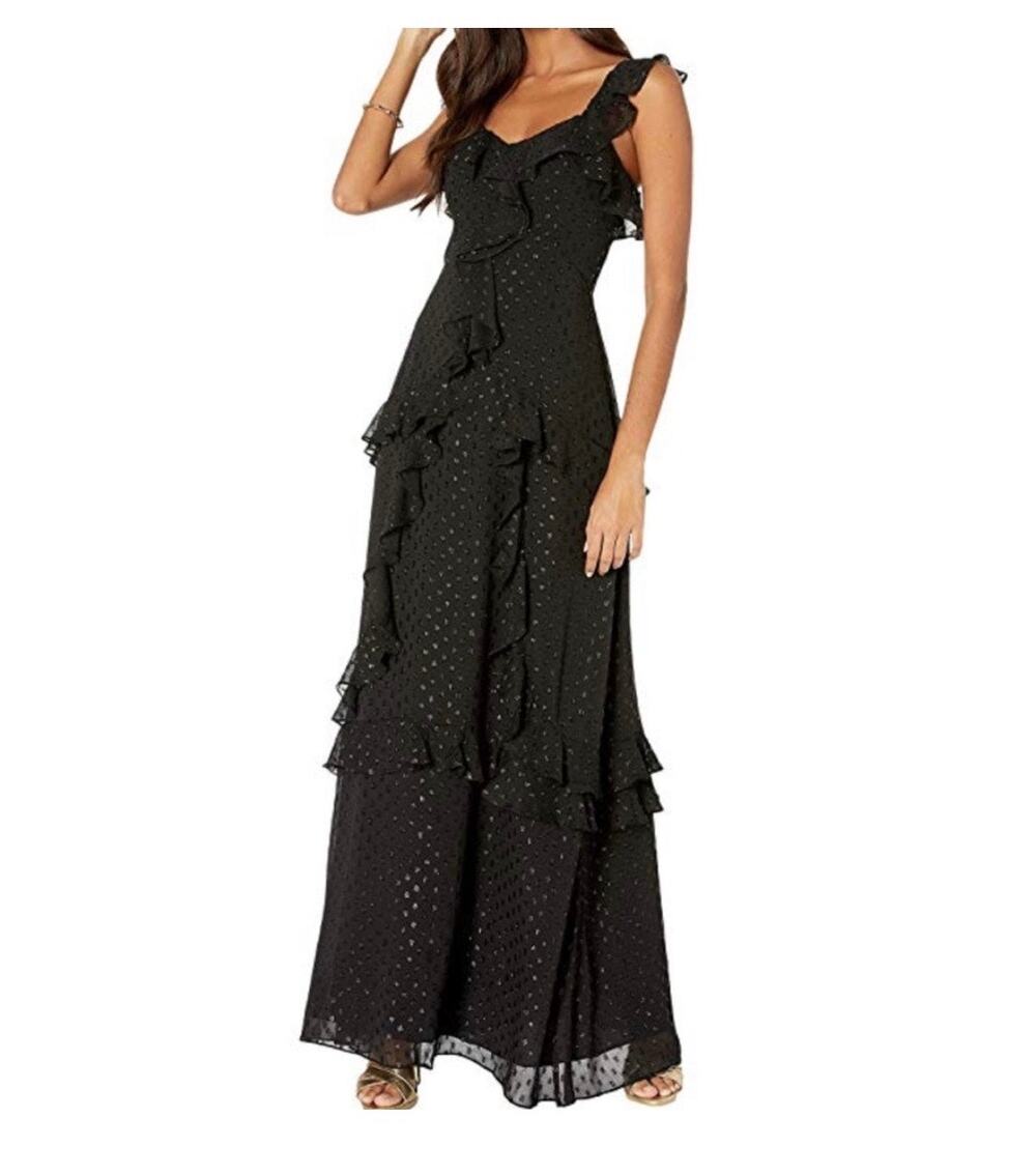 Lilly Pulitzer Riland Maxi Moroccan Metallic Black Tiered Ruffles Dress Size 2